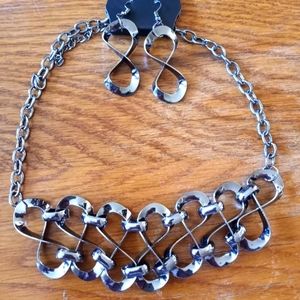 Contemporary metal necklace and earring set